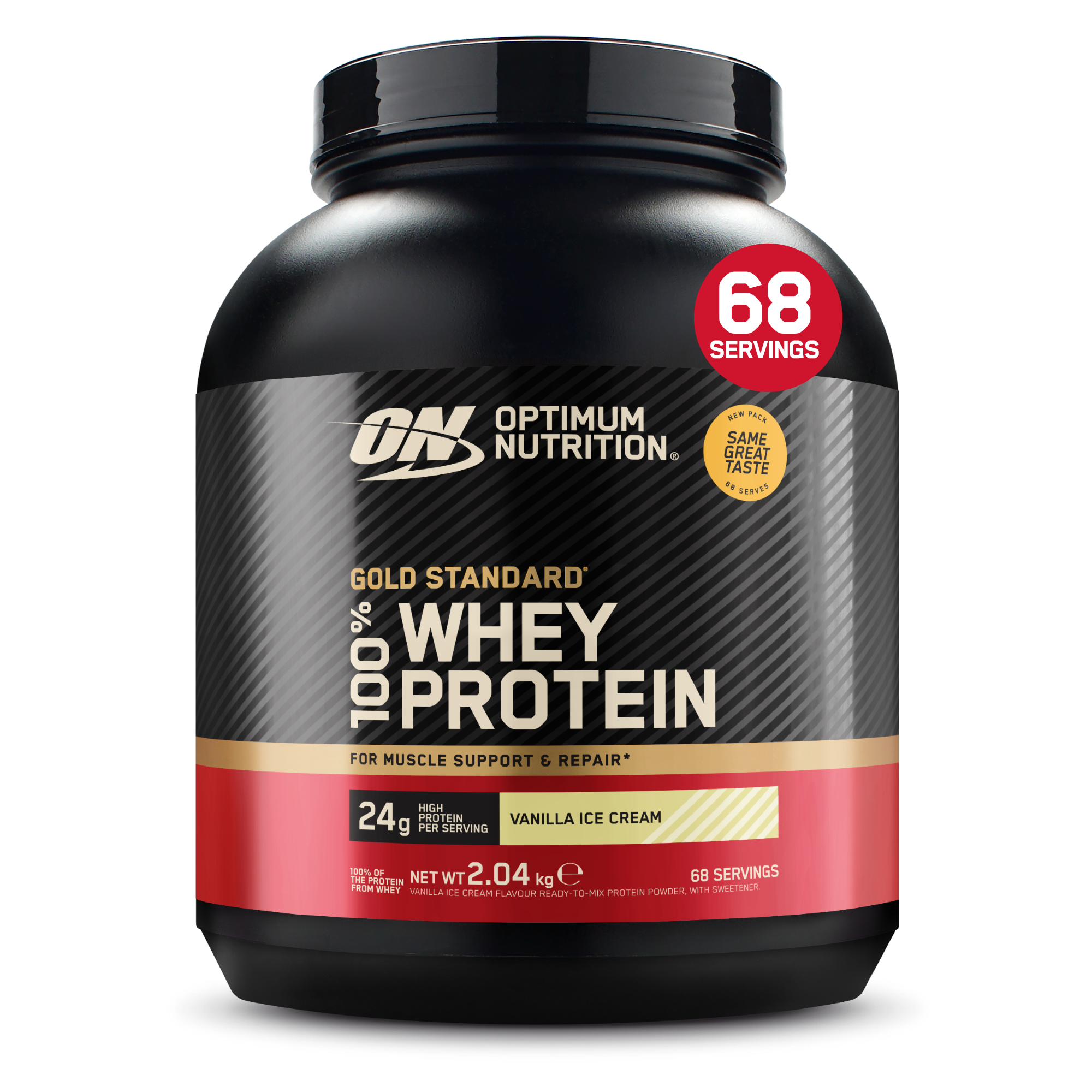 Optimum Nutrition Gold Standard 100% Whey 2.04kg Vanilla Ice Cream front tub